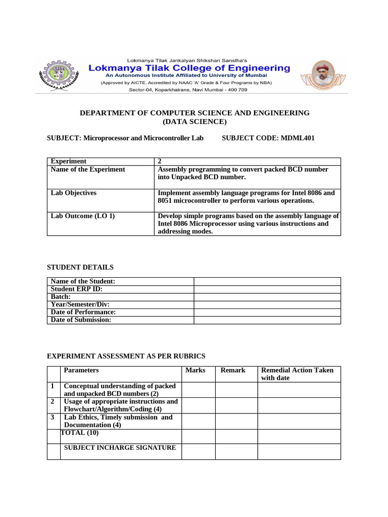 RUBRICS and Evaluation MPMC - Exp 02 | PDF
