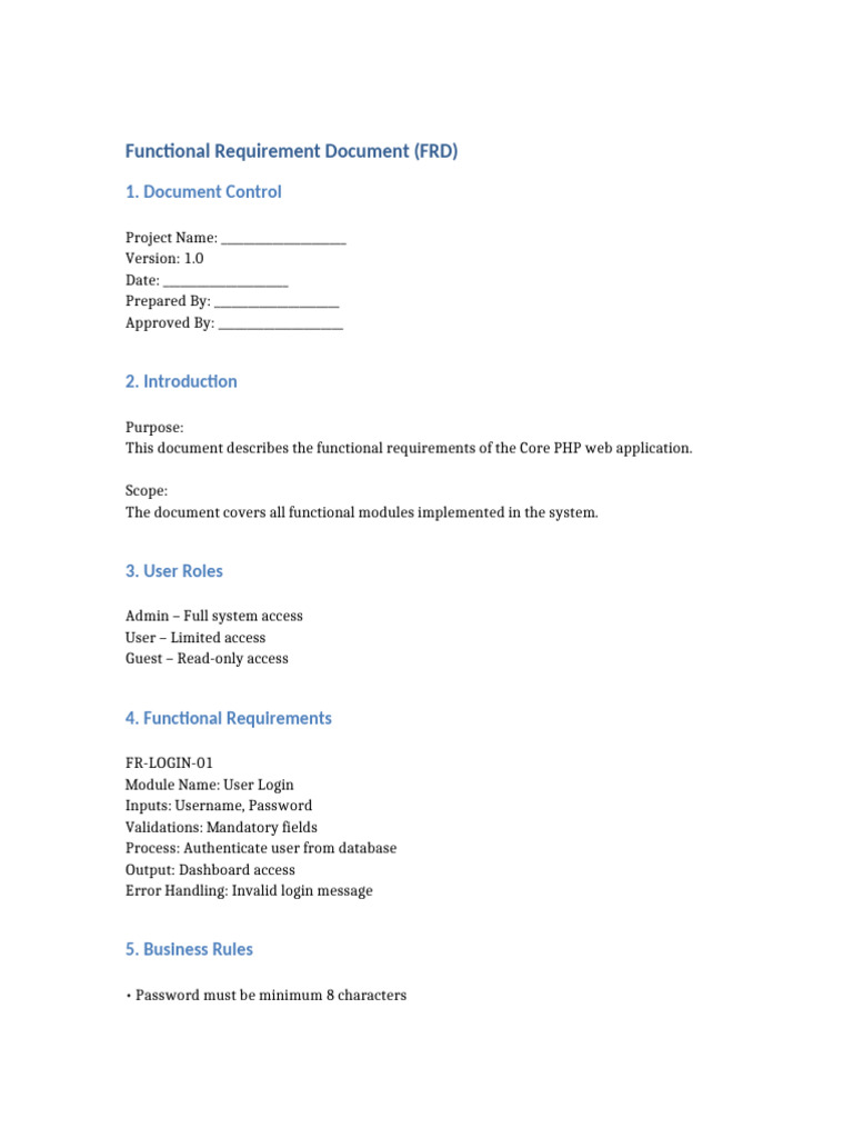 Functional Requirement Document Core PHP | PDF