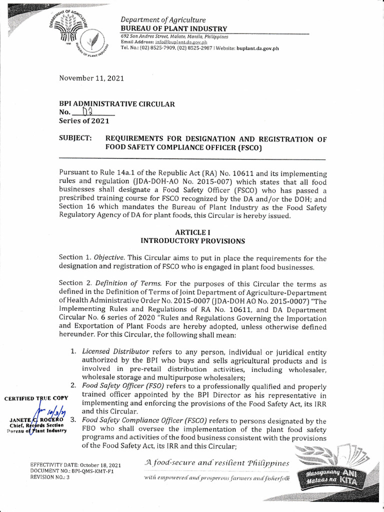 BPI-AC2-S2021 - Requirements For Designation and Registration of FSCO ...