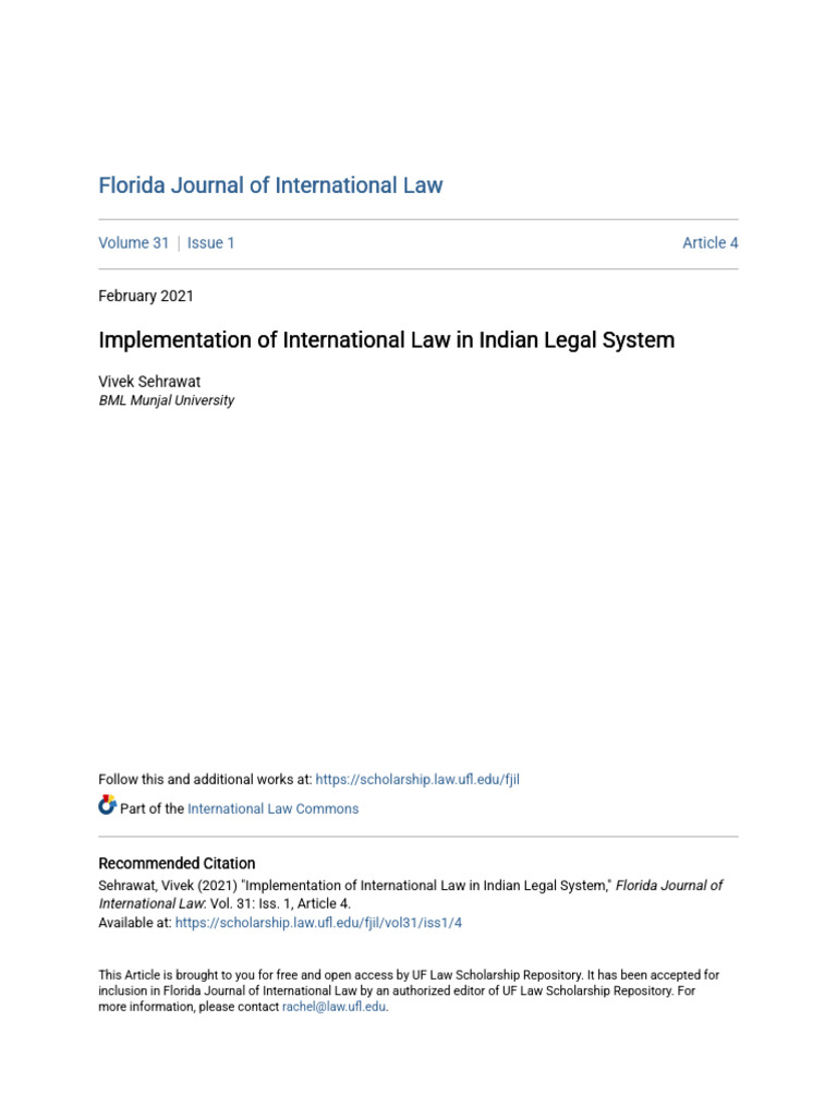 International Law-Implementation of Indian Legal System | PDF ...