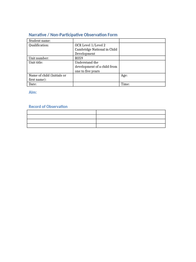 OCR Aligned Narrative Observation Form | PDF