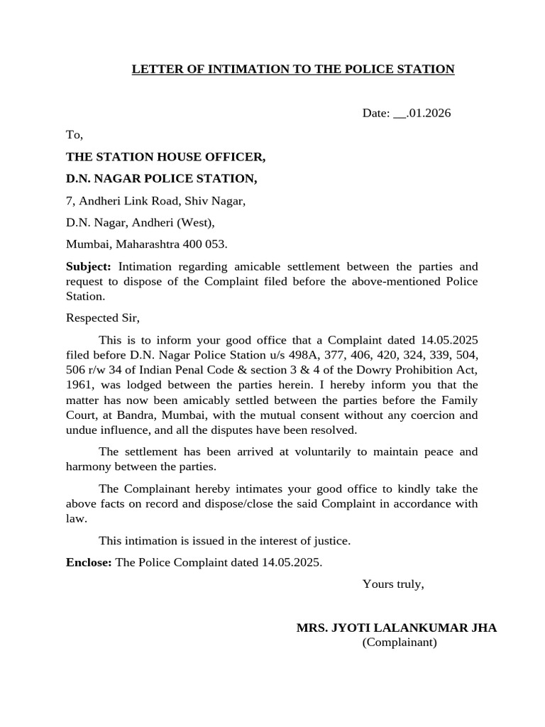 Intimation Letter of Jyoti Jha | PDF