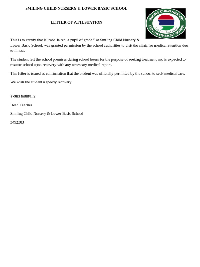 Medical Attestation Letter Smiling Child | PDF