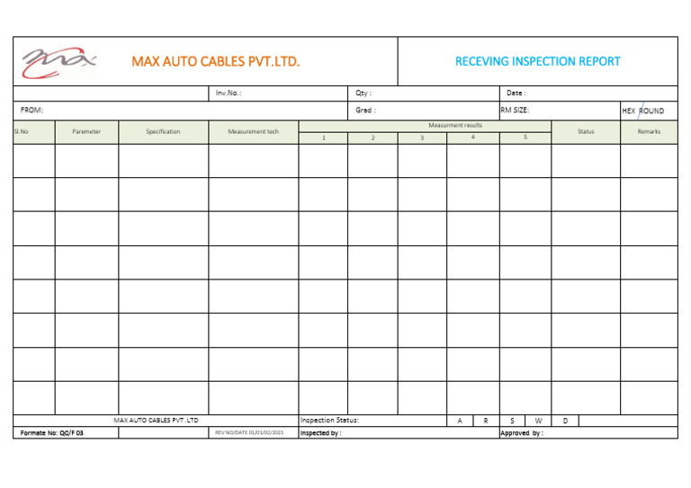 Receving Inspection Report | PDF