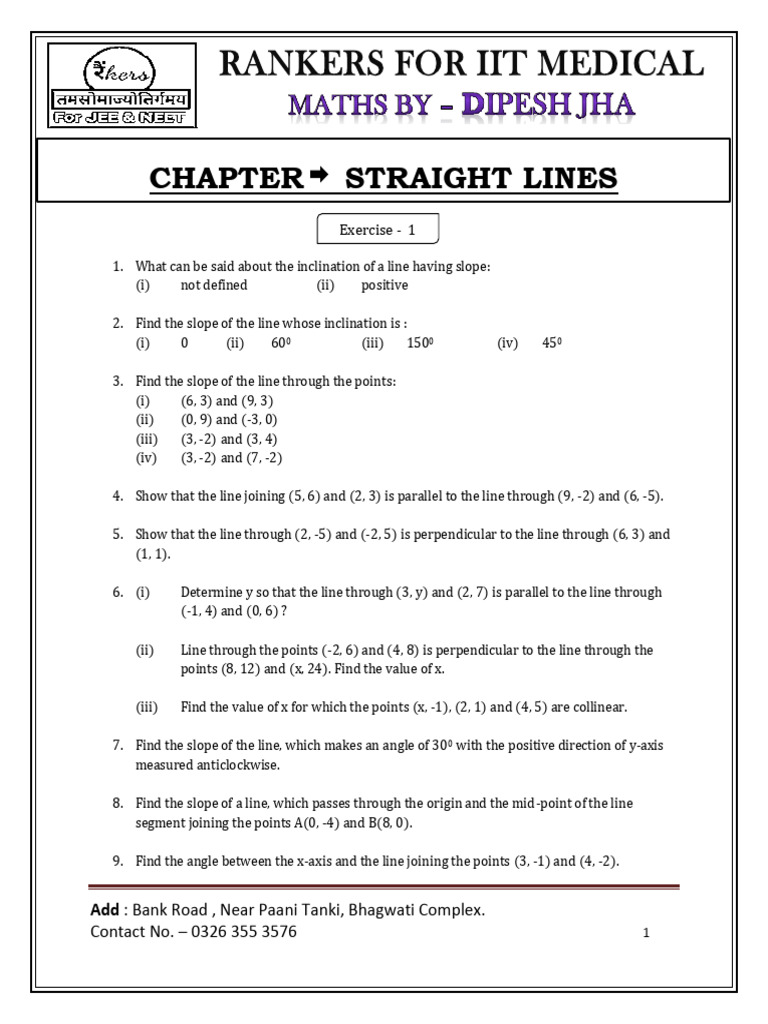 MATHS - Straight Lines 1 | PDF | Line (Geometry) | Euclid