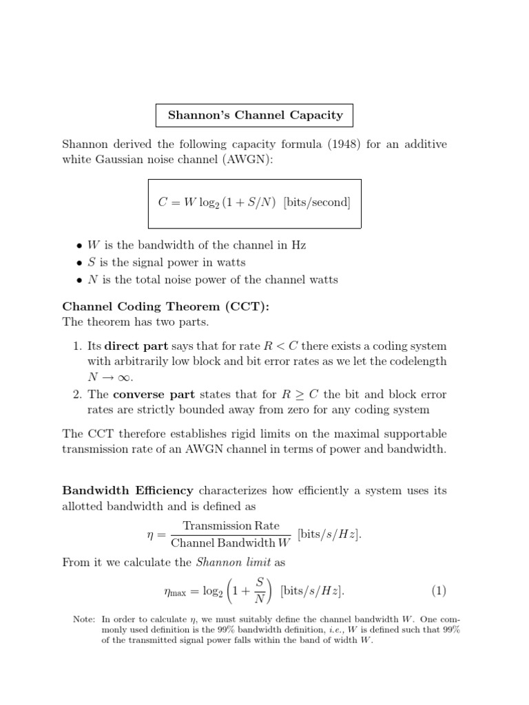 Shannon's Channel Capacity Explained | PDF | Bandwidth (Signal ...