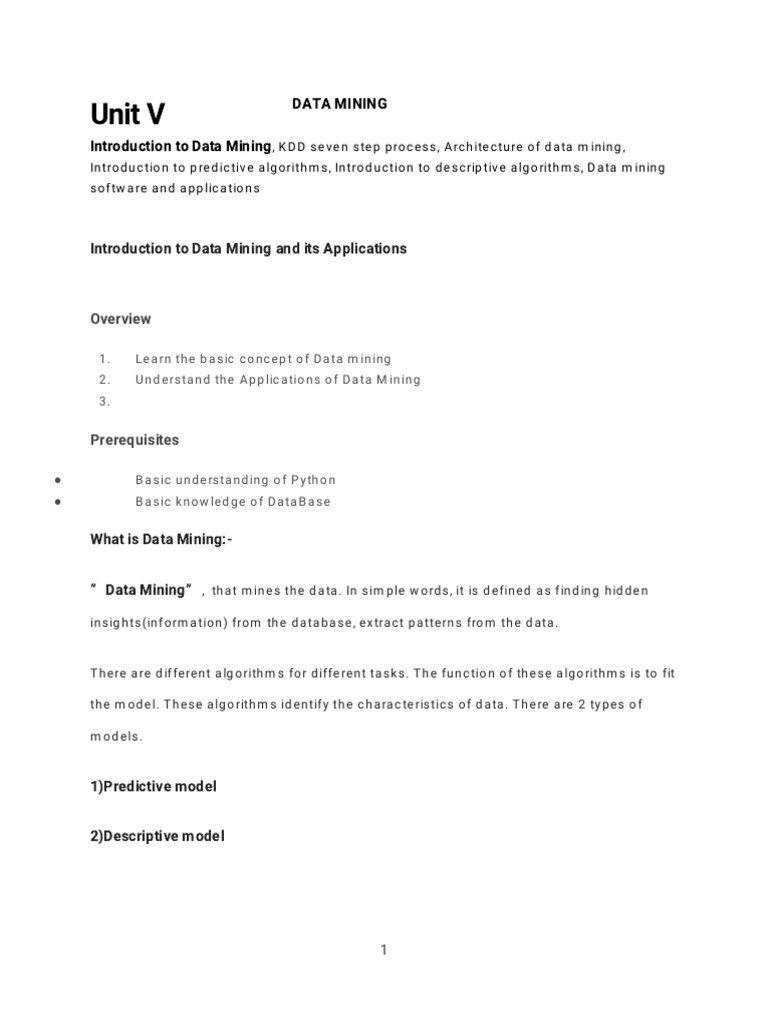 Unit V: Data Mining Introduction To Data Mining | PDF | Algorithms ...