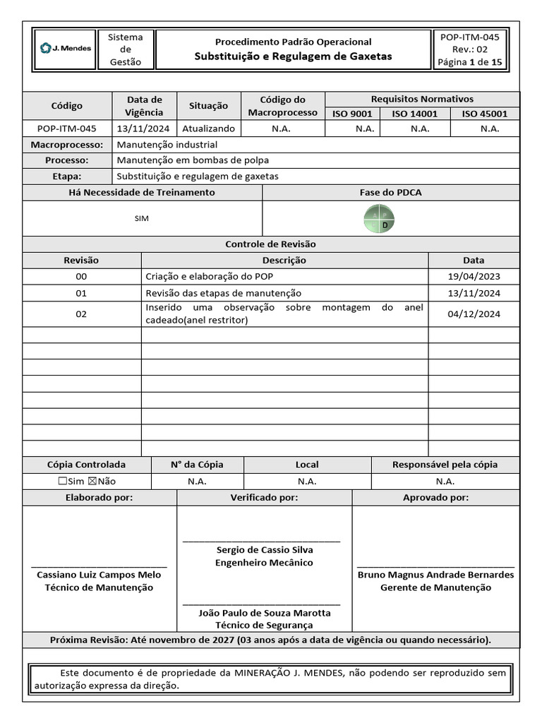 Pop-itm-045-V02 - Substituição e Regulagem de Gaxetas | PDF | Bomba