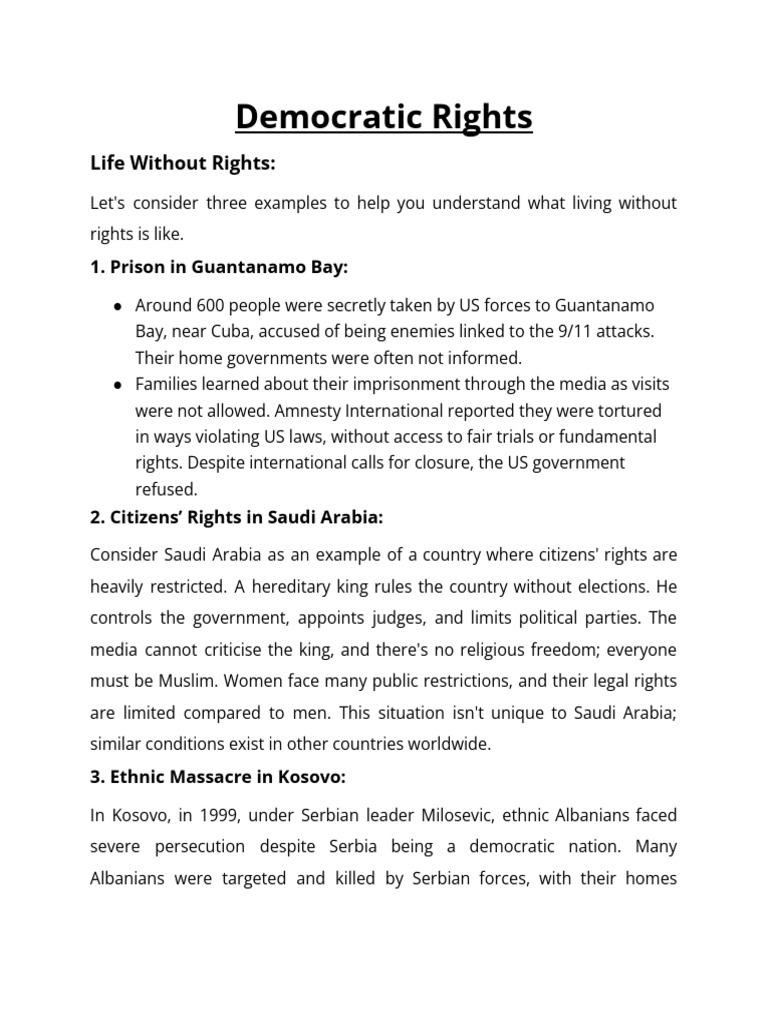 Democratic Rights Revision Notes Class 9 NCERT | PDF