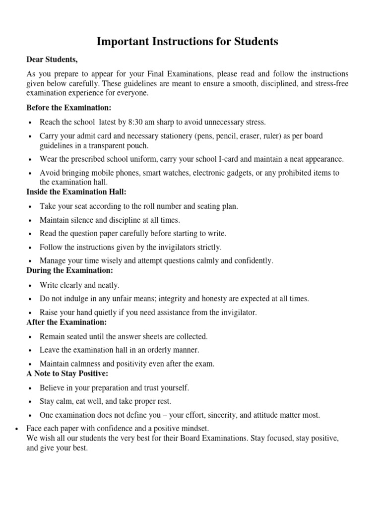 Important Instruction For Students | PDF