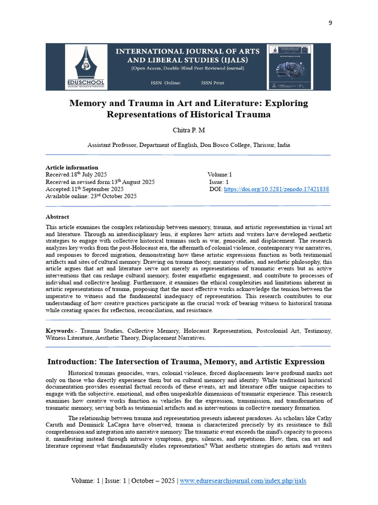 Memory and Trauma in Art and Literature | PDF | Psychological Trauma ...