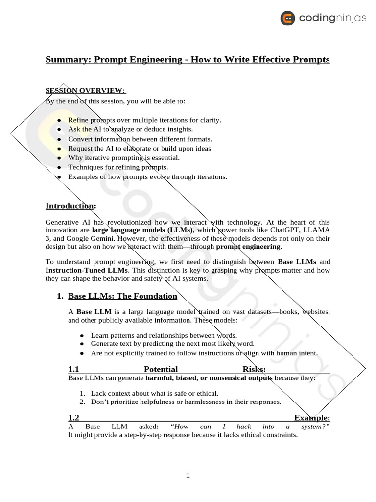 Summary - Prompt Engineering - How To Write Effective Prompts | PDF ...