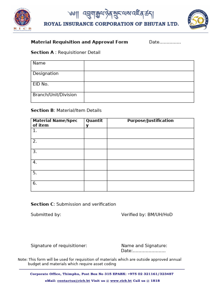 Material Requisition Form | PDF