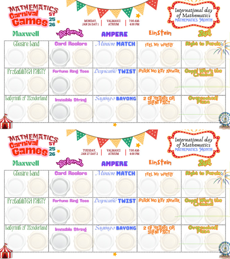 Vcsms Carnival Games Stamp Card | PDF