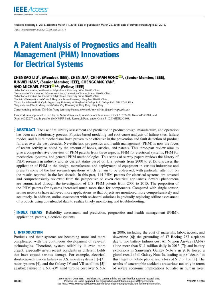 A Patent Analysis of Prognostics and Health Management PHM Innovations ...