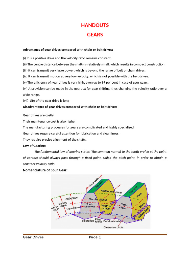 Gear Drives Handouts | PDF | Gear | Belt (Mechanical)