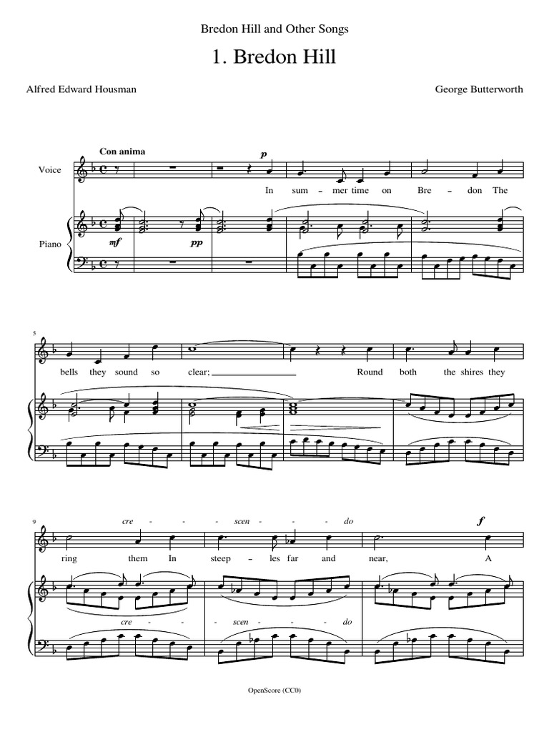Butterworth George Bredon Hill and Other Songs No1 Bredon Hill | PDF ...