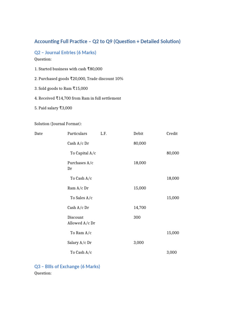 Accounting Full Practice Paper Q2 To Q9 | PDF | Debits And Credits ...