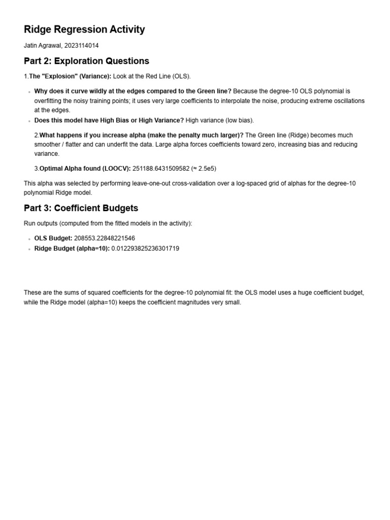 Ridge Regression Activity | PDF