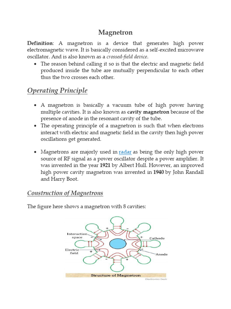 Cavity Magnetron | PDF | Vacuum Tube | Electron
