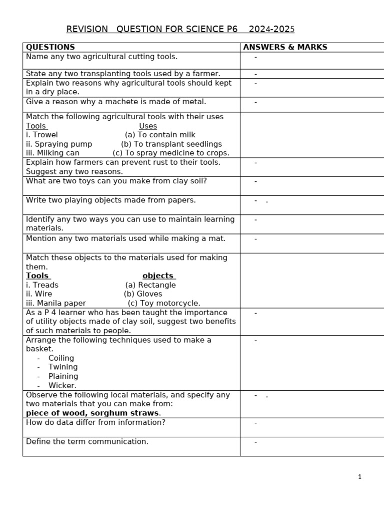 Revision Question For Science P4 2024 | PDF | Soil | Insects