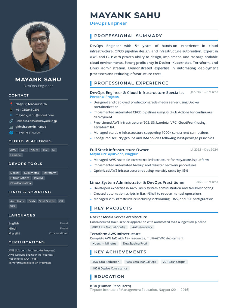 Mayank Sahu - DevOps Engineer Resume | PDF | Cloud Computing | Amazon ...