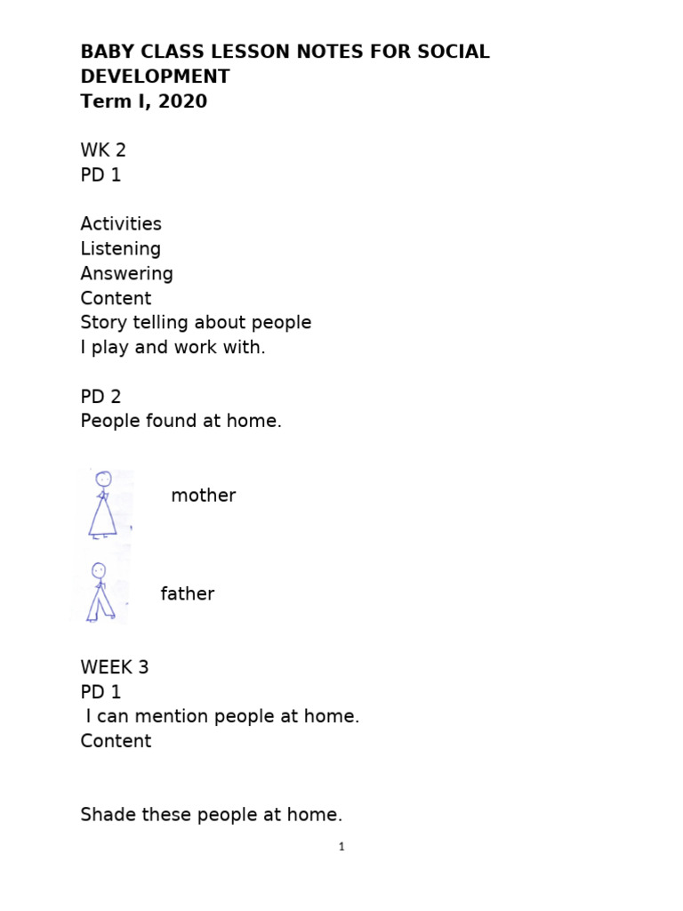 Baby Class Lesson Notes For Social Development | PDF