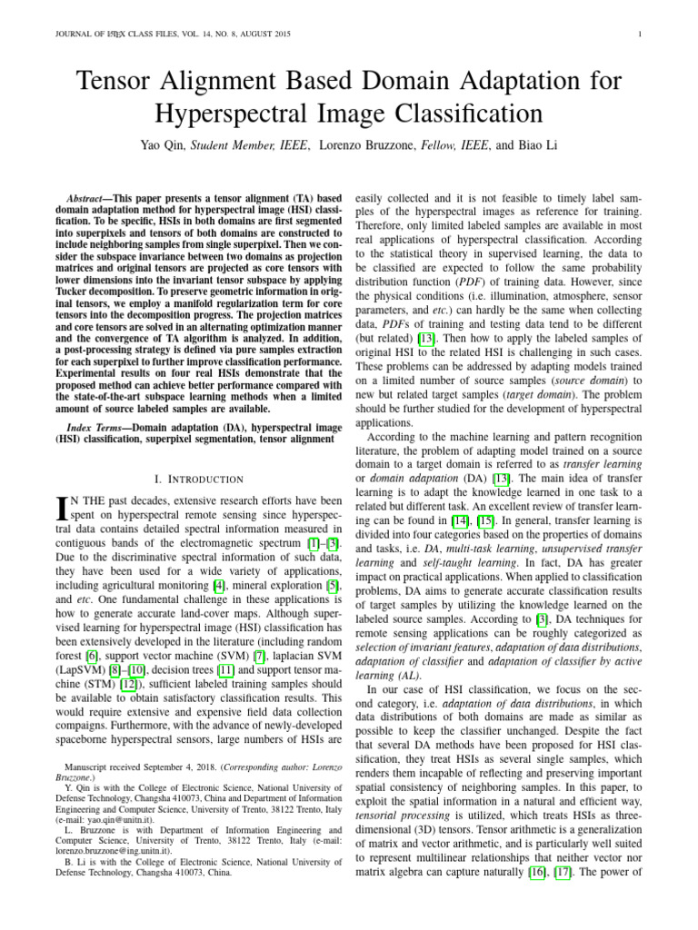 Tensor Alignment Based Domain Adaptation For | PDF | Matrix ...