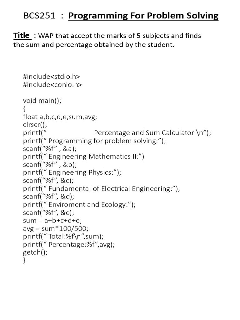 Programming For Problem Solving: Title | PDF