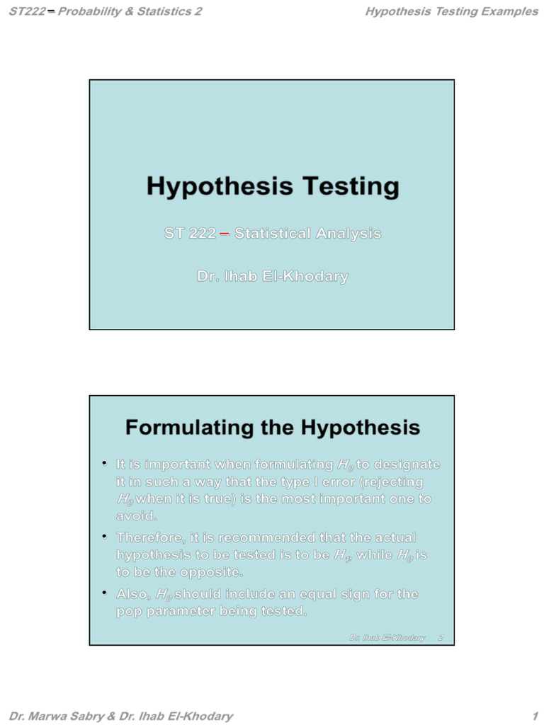Hypothesis Testing Examples | PDF | Statistical Significance ...
