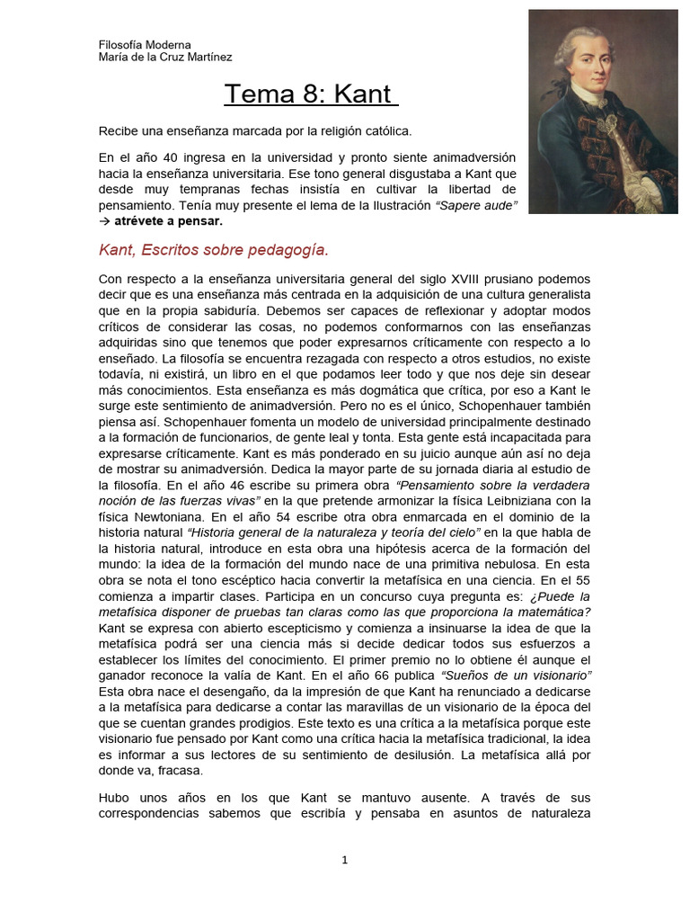 T8 - Kant | PDF | Immanuel Kant | A priori y a posteriori