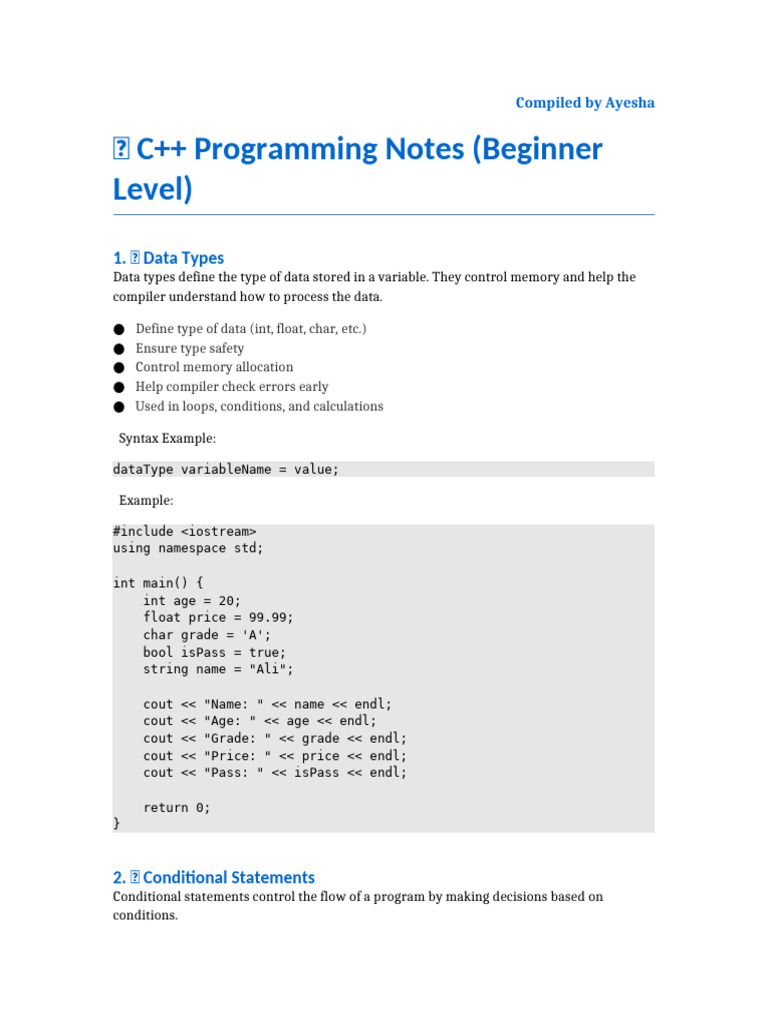 C++ Beginner Programming Notes DeepDive | PDF | Integer (Computer ...