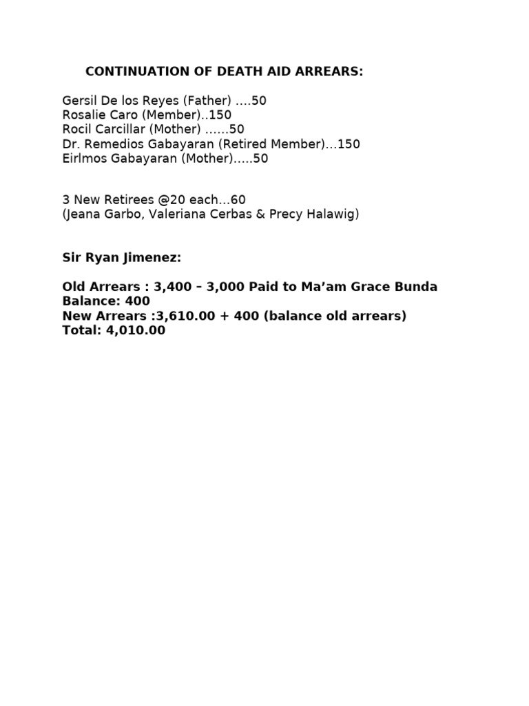 Death Aid Arrears (Final) | PDF