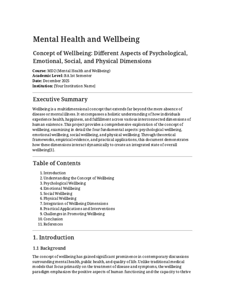 Mental Health and Wellbeing Project | PDF | Well Being | Psychological ...