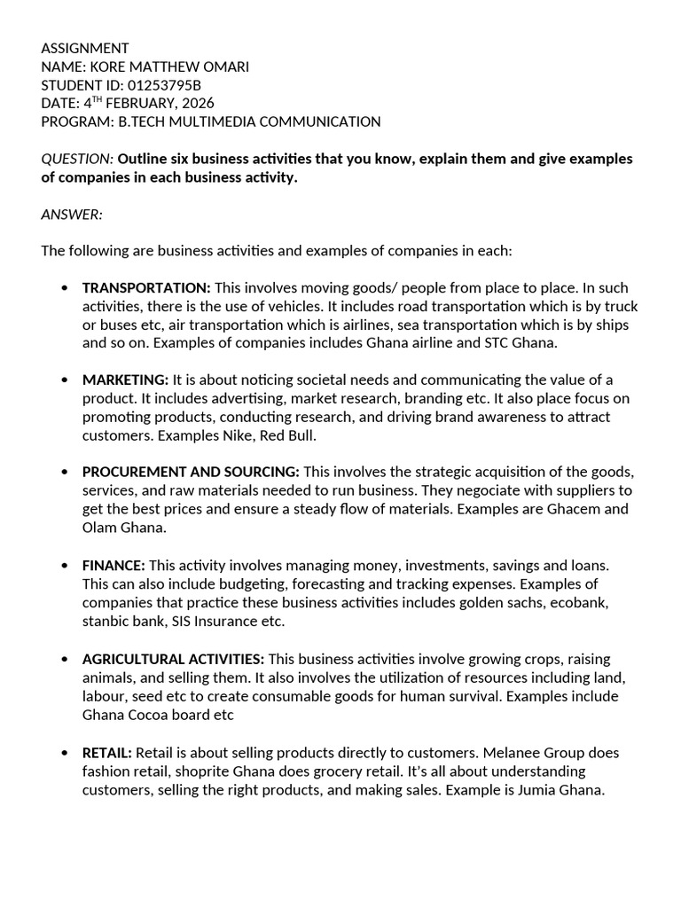 Business Activities 040715 | PDF