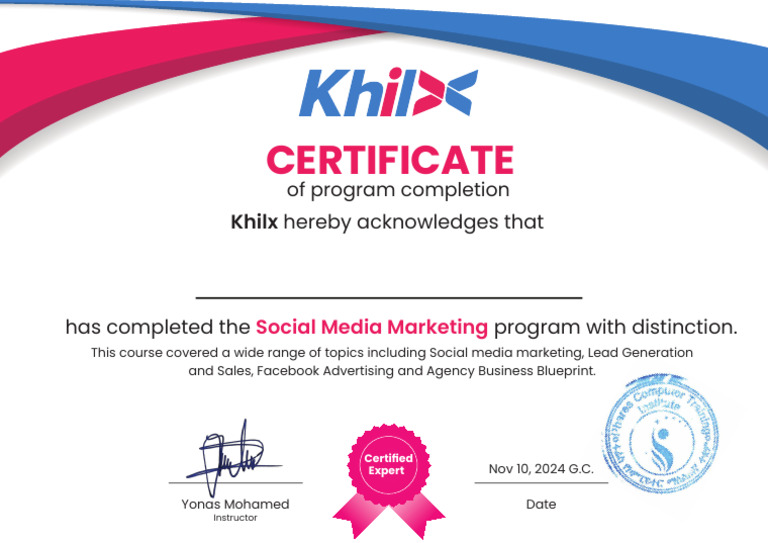 Bona Khilx SMMA Certificate | PDF