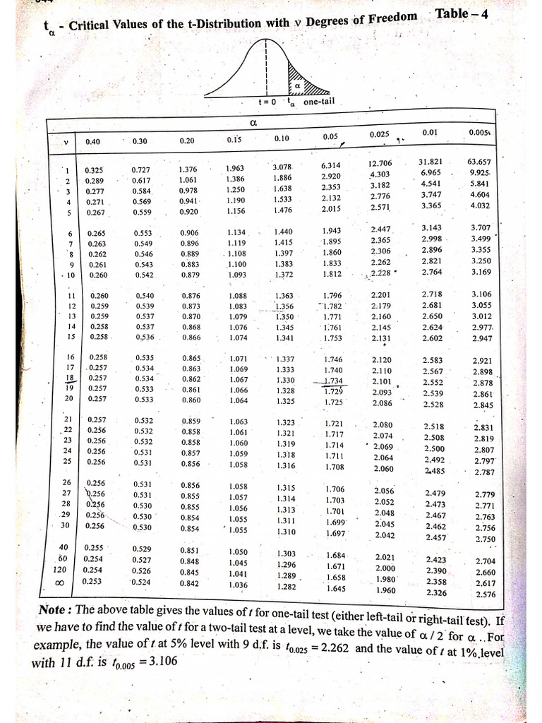 T Distribution Table | PDF