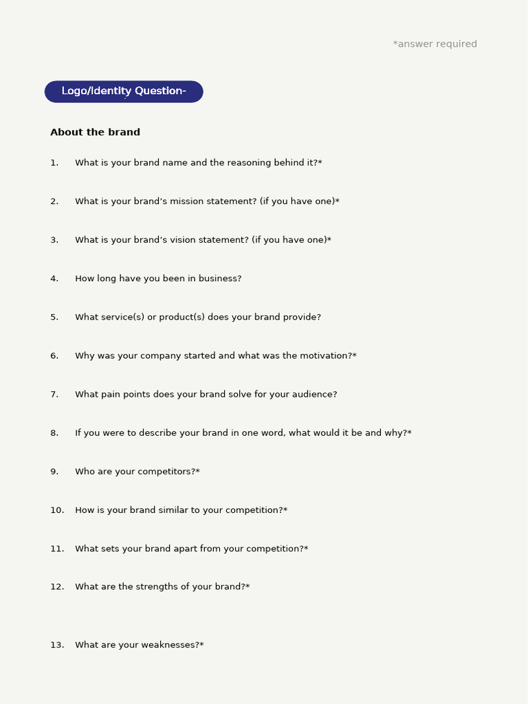 Logo Identity Questionnaire | PDF | Brand | Logos