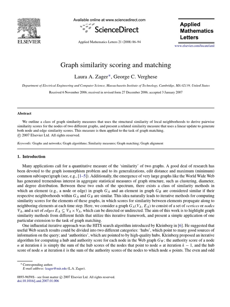Graph Similarity Scoring and Matching | PDF | Matrix (Mathematics ...
