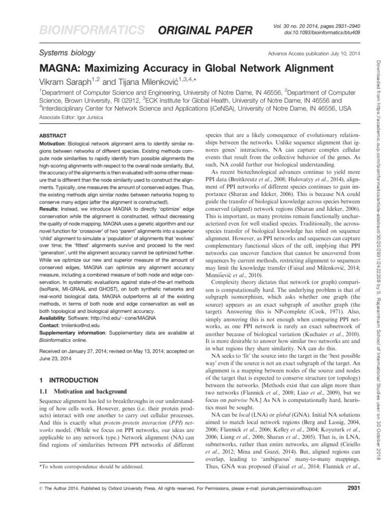 MAGNA - Maximizing Accuracy in Global Network Alignment | PDF | Genetic ...