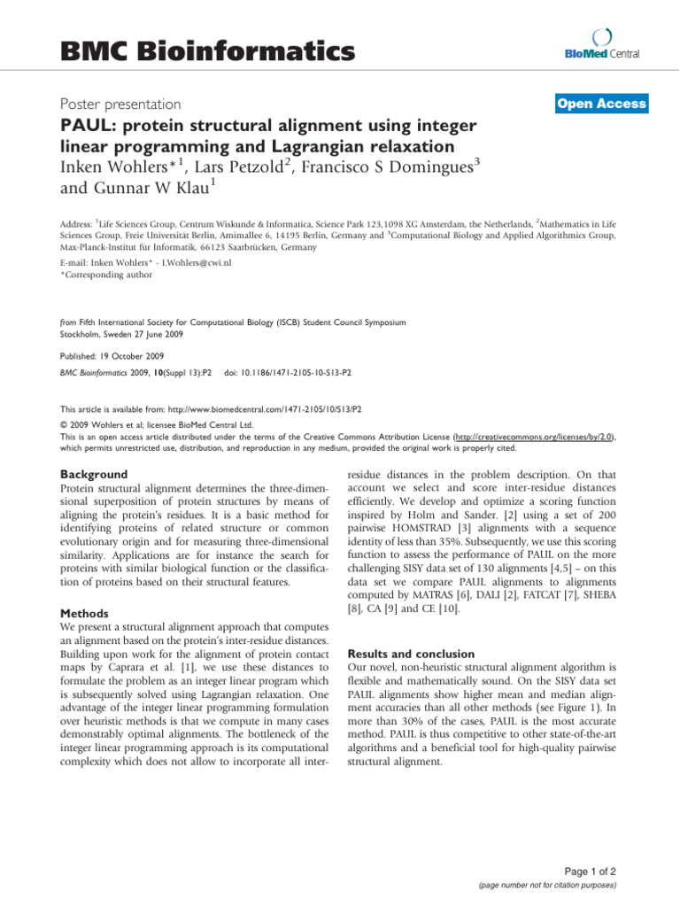 PAUL - Protein Structural Alignment Using Integer Linear Programming ...