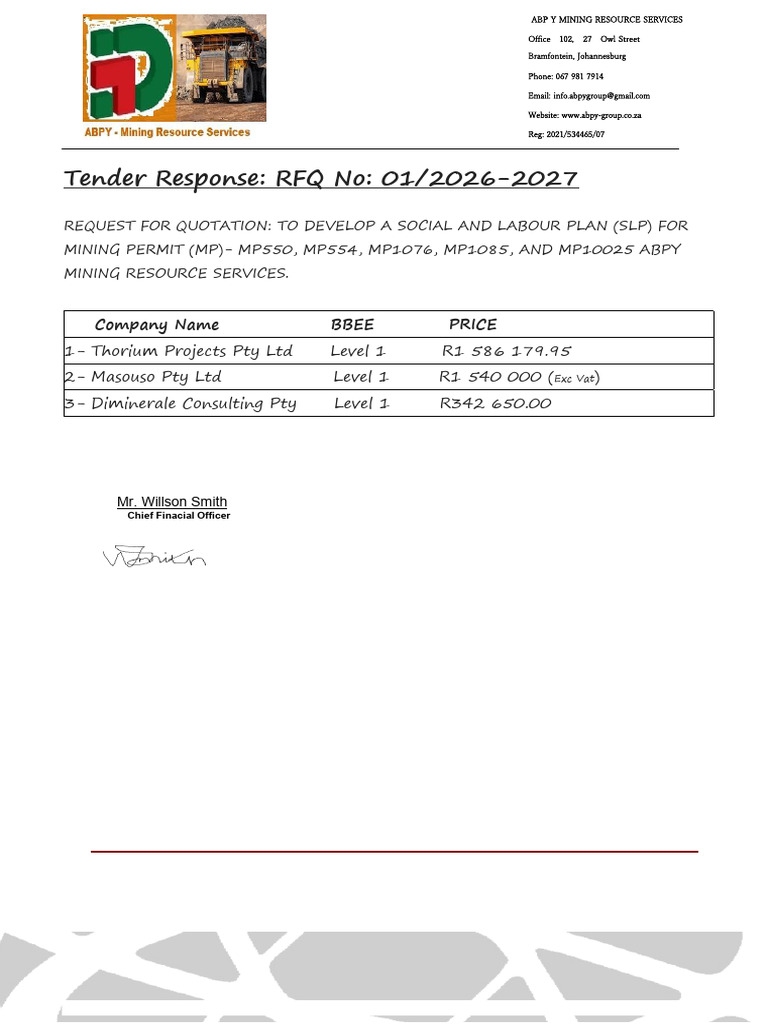 AMRS-Tender Response-RFQ-01/2026/2027 | PDF