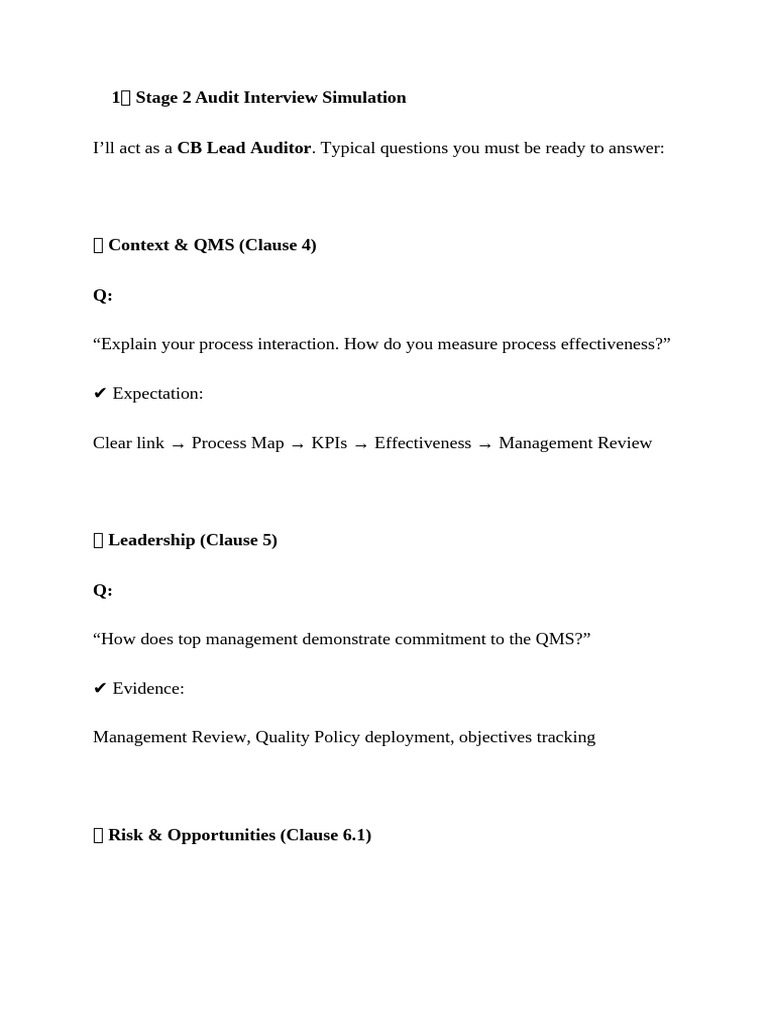 Stage 2 Audit Interview Simulation | PDF | Audit | Performance Indicator