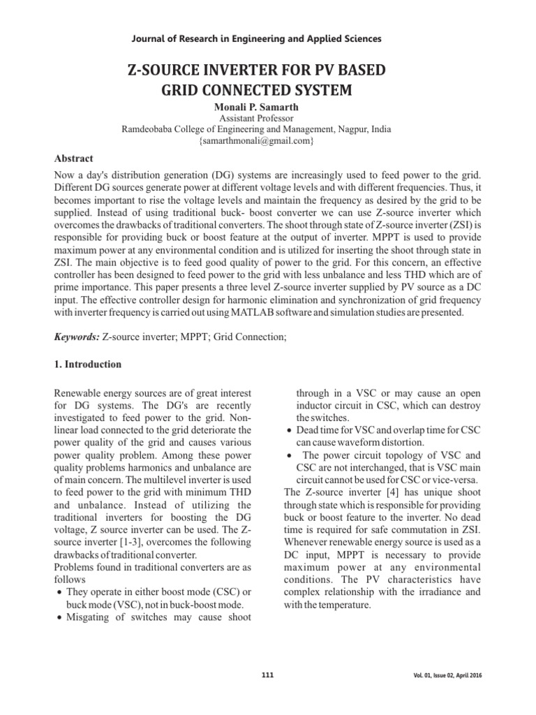 Z Source Inverter For PV Based Grid Conn | PDF | Power Inverter | Capacitor