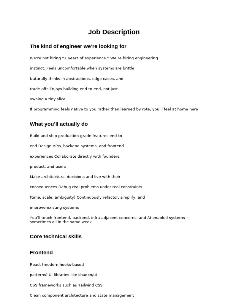Job Description Full Stack Engineer | PDF