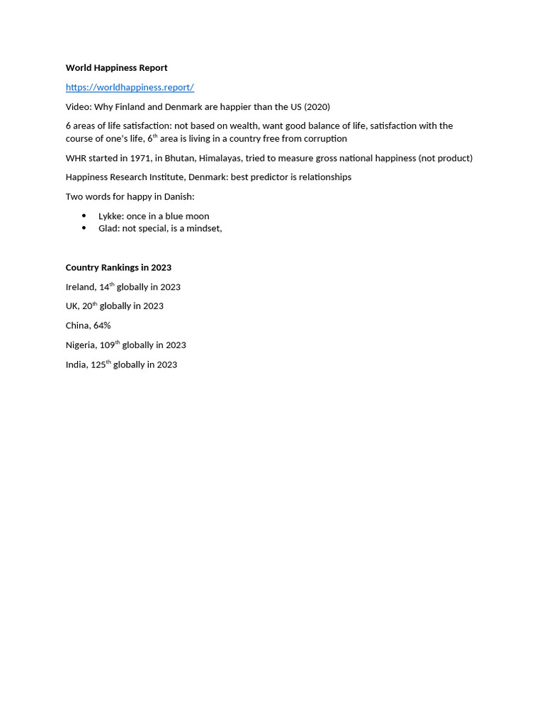 Notes On World Happiness Report 2023 - Tagged | PDF