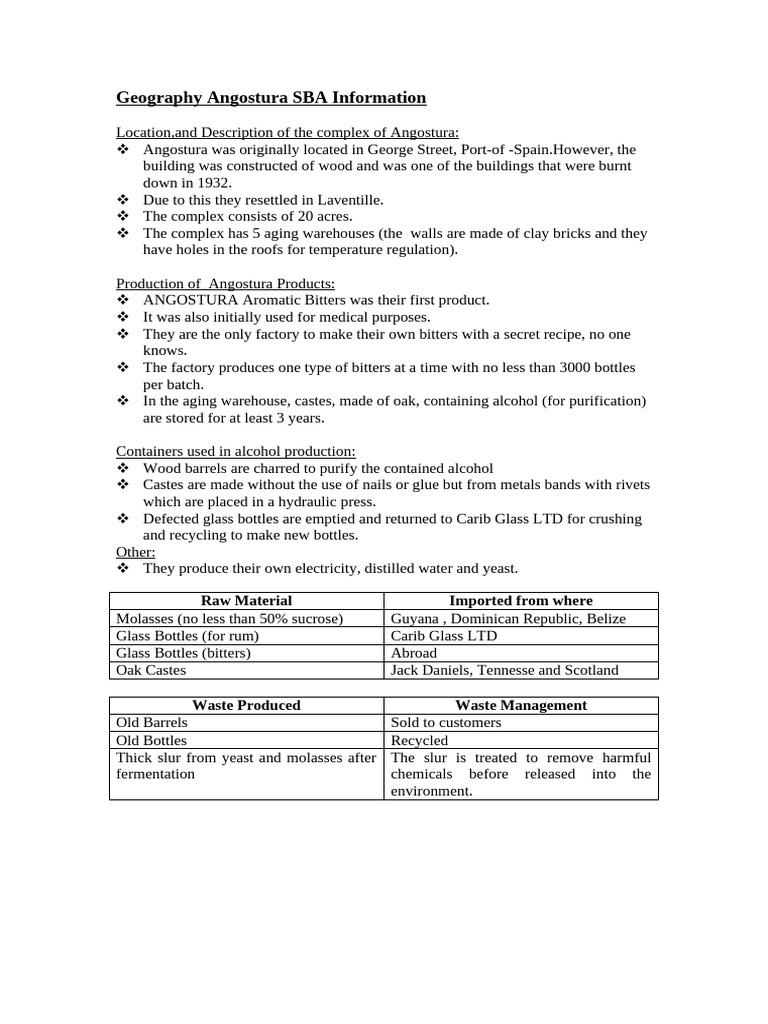 Geography Angostura SBA Information | PDF