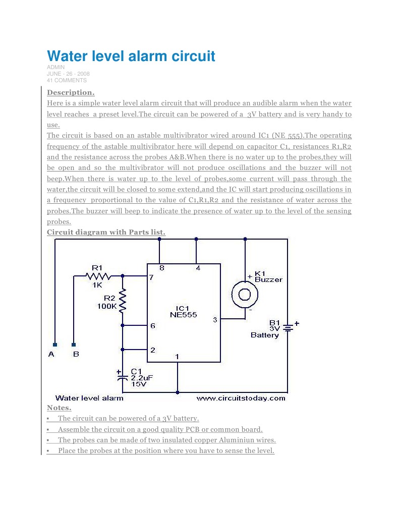 Water Level Alarm Circuit PDF