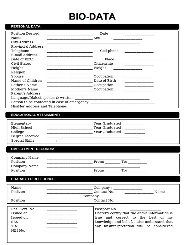 Biodata Template Philippines | PDF