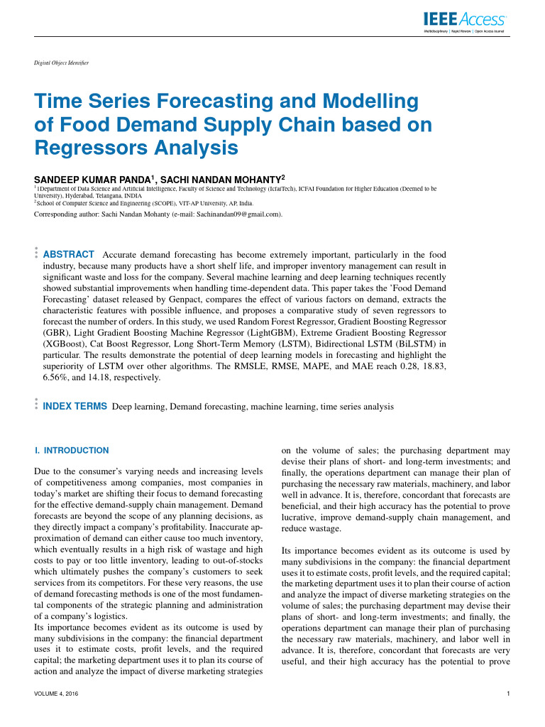 Time Series Forecasting and Modelling of Food Dema | PDF | Forecasting ...